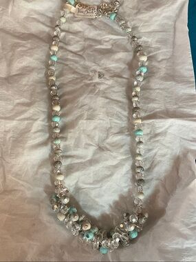 VIVA BEADS  Turquoise, White and Clear Beaded Necklace
White Sand